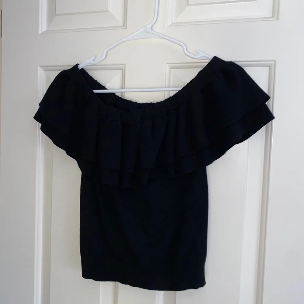 J. Crew Summer Black Ruffle Top